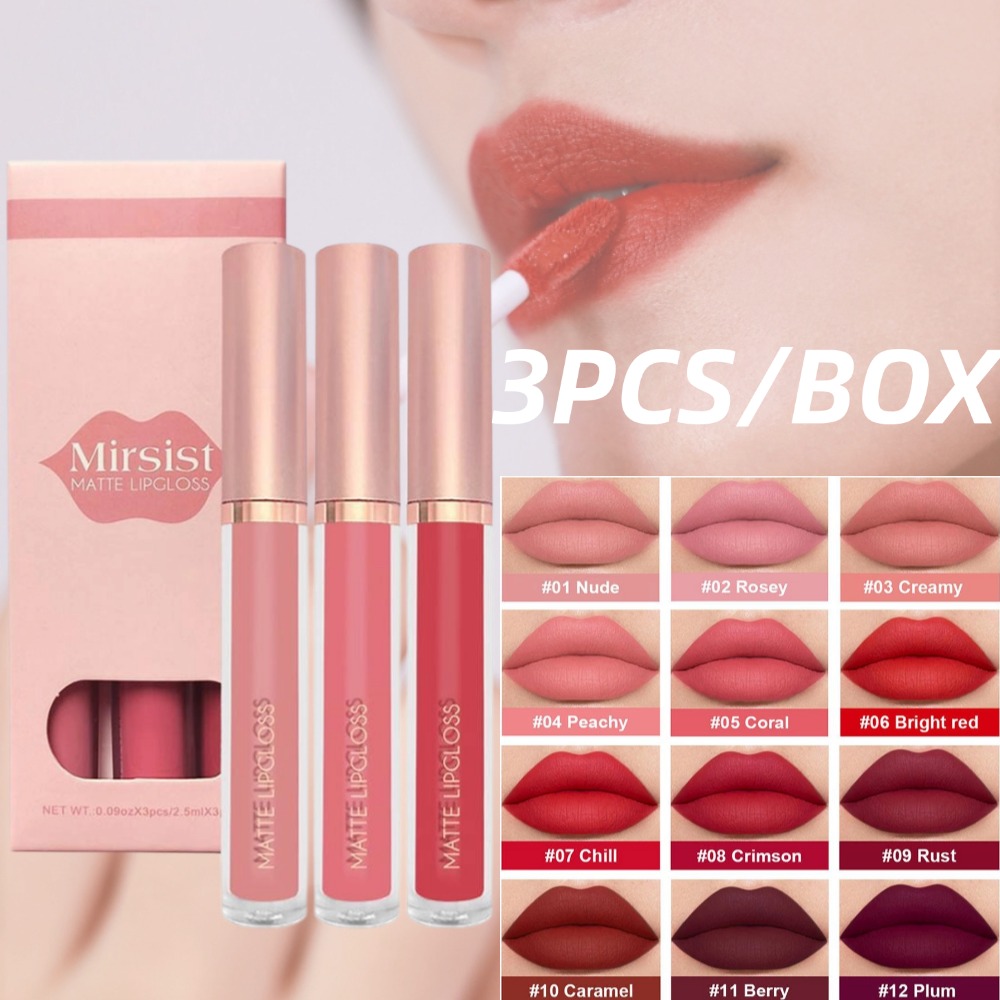 Matte Velvet Lip Tint Long Lasting - 3 adet/takım Çıplak Dudak Parlatıcısı Mat